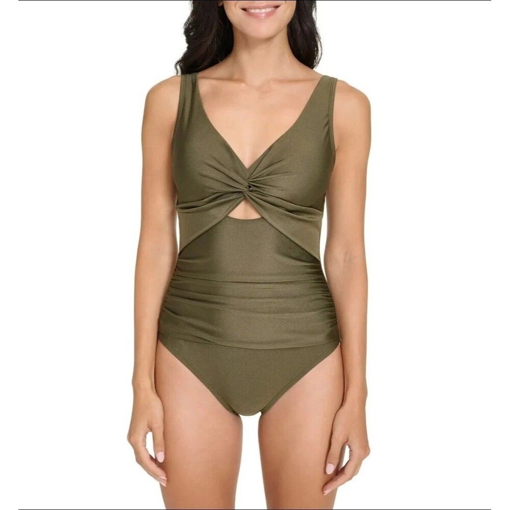 DKNY Women's Twist Cutout One Piece Swimsuit, Green, Small  NWT  E2